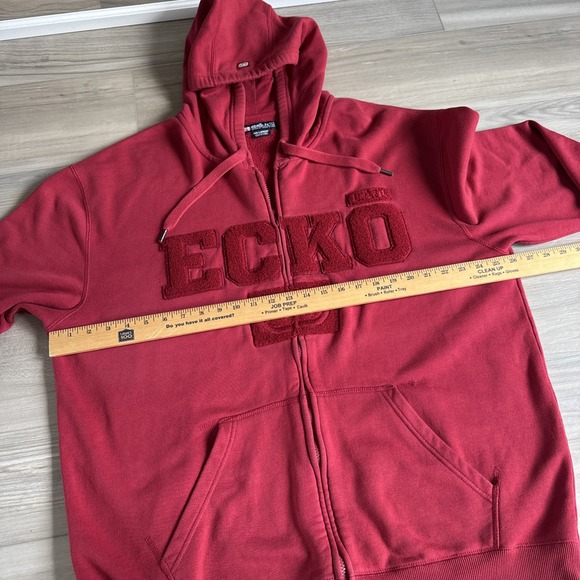 Vintage Ecko Unltd Mens Baggy Hoodie XXL Red Full Zip Y2K Spellout‎ Embroidered - Picture 4 of 10